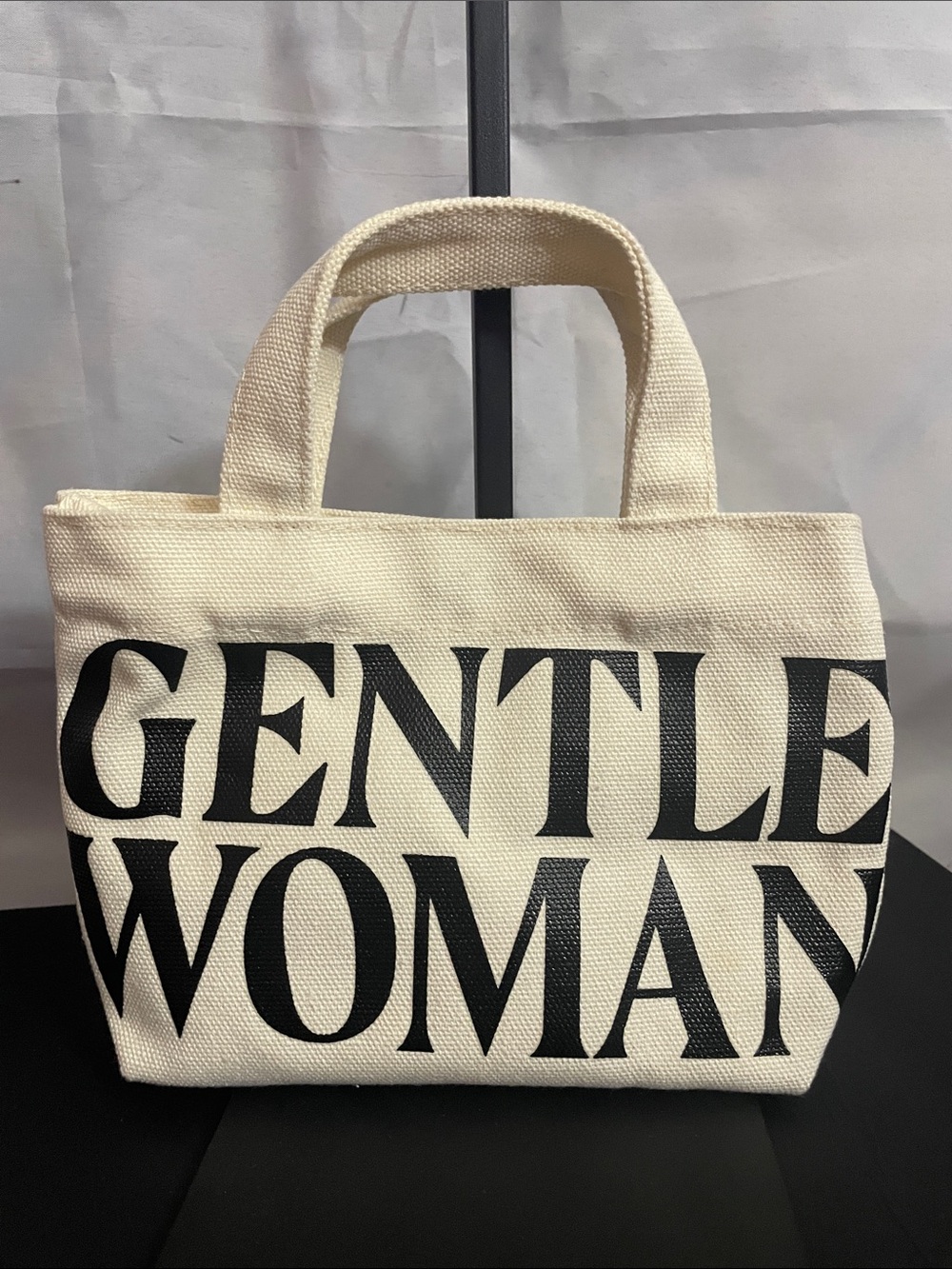 Mini Canvas Tote Bag with GENTLE WOMAN Print - Cream and Black